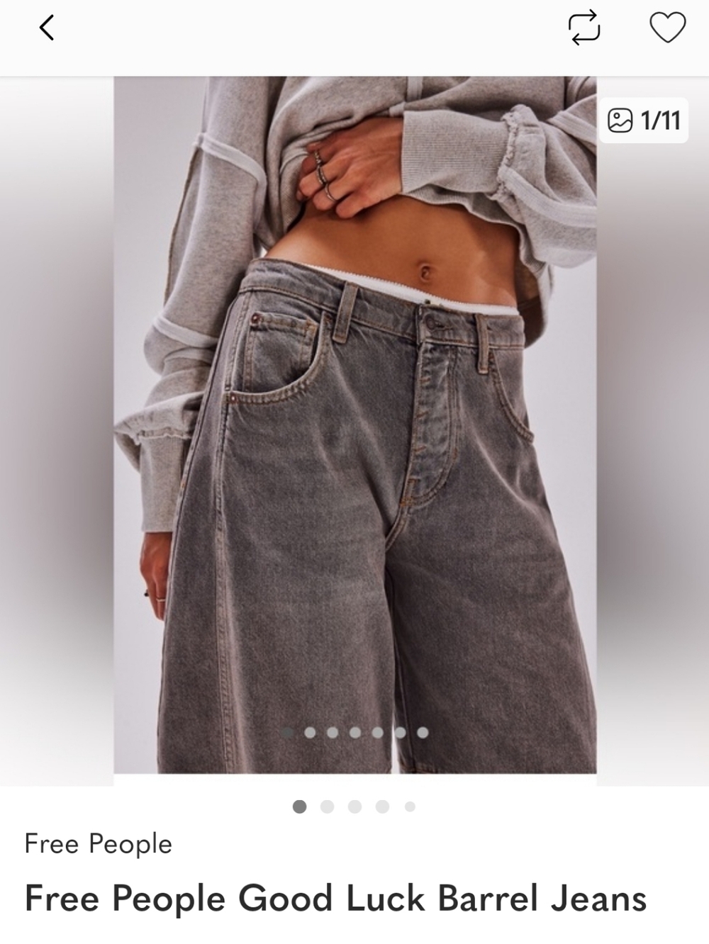 We The Free Good Luck Washed Gray Denim Cropped Barrel Jeans With Orange Stitch - Picture 6 of 6